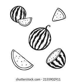 set doodle watermelon hand drawn illustration
