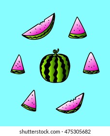 set of doodle watermelon. sketchy style