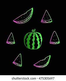set of doodle watermelon. sketchy style