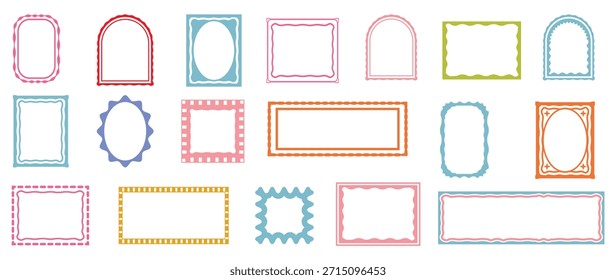 Set of Doodle wave frame,hand drawn border color collection, cute minimal hand drawn square blank kit. Wavy wedding frame set, vector hand drawn geometric border with Celebration doodle frame.