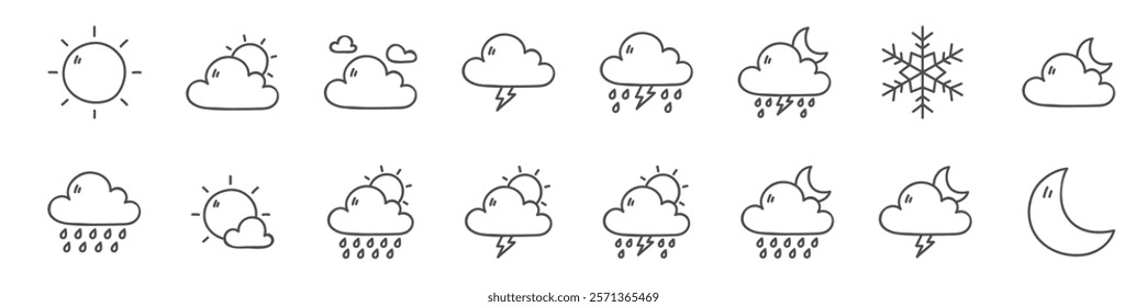 Set of Doodle Weather Icons 