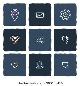 Set of doodle web, computer and connecting icons. Hand draw collection.
