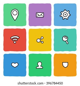 Set of doodle web, computer and connecting icons. Hand draw collection.