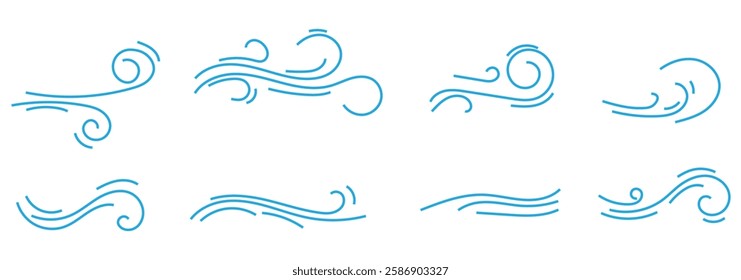  set of doodle wind, weather, environment. Doodle wind blow, gust designs, doodle wind line sketch set. Hand drawn doodle wind motion, vector illustration eps 888.