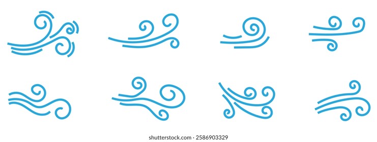  set of doodle wind, weather, environment. Doodle wind blow, gust designs, doodle wind line sketch set. Hand drawn doodle wind motion, vector illustration eps 888.