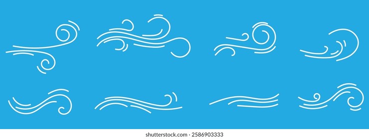  set of doodle wind, weather, environment. Doodle wind blow, gust designs, doodle wind line sketch set. Hand drawn doodle wind motion, vector illustration eps 888.