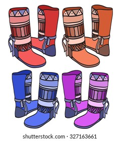 Set  doodle  winter shoes with ethno pattern