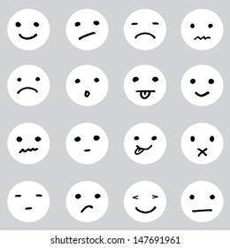 Set of doodled cartoon faces in a variety of expressions