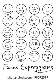 set of doodled cartoon faces in a variety of expressions