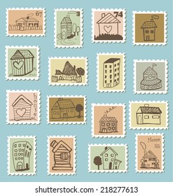 Set of doodled house stamps