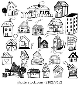 Set doodled houses