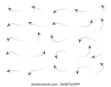 Set of Doodles Art of Arrow Shapes - Different Shapes of Arrow Designs with Dotted Line art