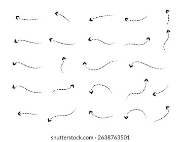 Set of Doodles Art of Arrow Shapes - Different Shapes of Arrow Designs with Dotted Line art