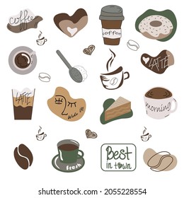 Set of doodles coffe vector illustration isolated on white bachground. Coffee set.