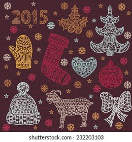 Set of doodles element for Christmas design (hand draw ornament)