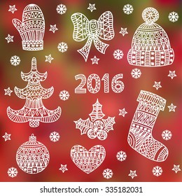 Set of doodles element for Christmas design (hand draw ornament)