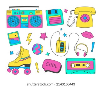 Set of doodles elements of the 90s.