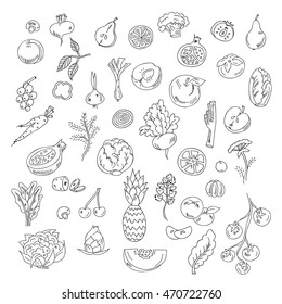 Set doodles elements vegetables and fruits.