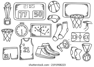 Set of doodles hand drawn basketball elements vector illustration