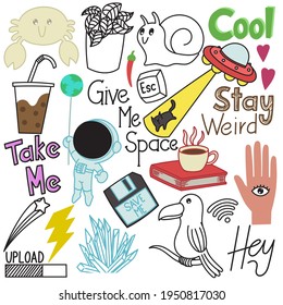Conjunto de doodles, dibujados a mano, impresos, arte