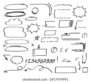 A set of doodles, hand drawn underlines and note elements.Vector illustration.