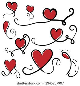 Set of doodles hearts. Grunge stamps collection. Love shapes for your design. Textured Valentine's Day signs. Romantic love symbols set for greeting valentines card element. Hand drawn.