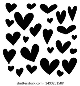 Set of doodles hearts. Grunge stamps collection. Love shapes for your design. Textured Valentine's Day signs. Romantic love symbols set for greeting valentines card element. Hand drawn.