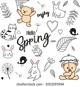Set of Doodles hello spring and elements