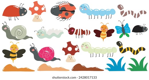 set of doodles insect animal. vector illustration stock