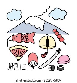 Set of doodles japan collection bundles. vector illustration
