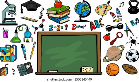 Set of doodles objects for school. Vector illustration.