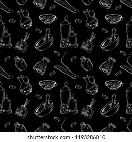 Set of doodles on Ayurveda and aromatherapy. Seamless pattern.