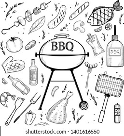 A set of doodles on the theme of a barbecue