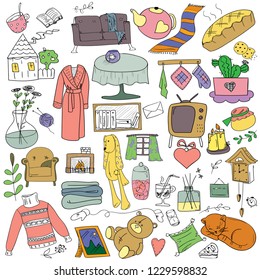 A set of doodles on the theme of a cozy home.