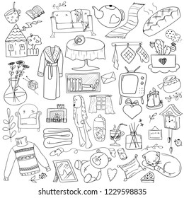 A set of doodles on the theme of a cozy home.