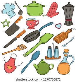 Set of doodles on the theme of cuisine and cooking.