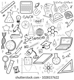 A set of doodles on the theme of science and school.