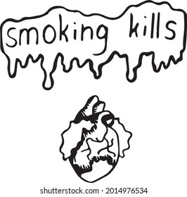 Set of doodles on the theme of smoking. We see the consequences of this bad habit. These elements can be used to create animations, banners, flyers and other print or web designs.