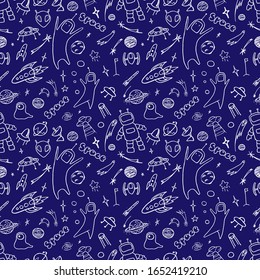 Un conjunto de doodles sobre el tema del espacio. Patrón sin problemas.