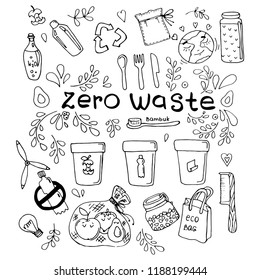 Set of doodles on the theme of zero waste