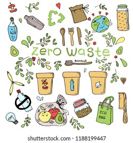Set of doodles on the theme of zero waste