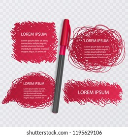 Set of Doodles. Scribble collection. Ink sketches of red color on transparent background with realistic pen. Vector eps 10 illustration