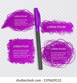 Set of Doodles. Scribble collection. Ink sketches of purple color on transparent background with realistic pen. Vector eps 10 illustration