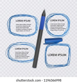 Set of Doodles. Scribble collection. Ink sketches of blue color on transparent background with realistic pen. Vector eps 10 illustration