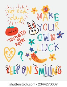 Set of doodles and sketch collection with slogan print, doodle set print for t-shirt sweatshirt and other uses.
