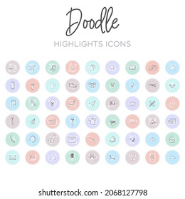 Set of doodles social media icons isolated on white background. Highlight covers symbol modern, simple, vector, icons for website design or mobile app. Vector Illustration