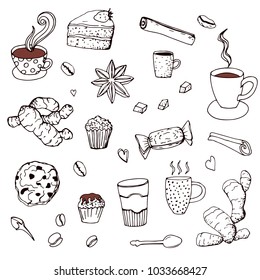 set of doodles tea time