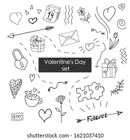 Set of doodles for Valentine's Day. Vector illustration.