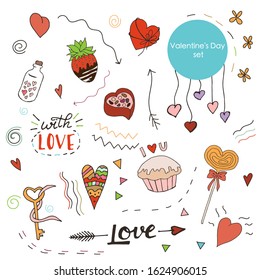 Set of doodles for Valentine's Day. Vector illustration. Valentine's day set. Color illustration.