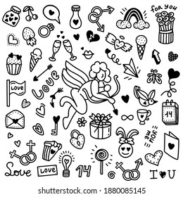  A set of doodles for valentine's day. Vector illustration in doodle style. Design for Valentine's Day,Wedding, Greeting Cards